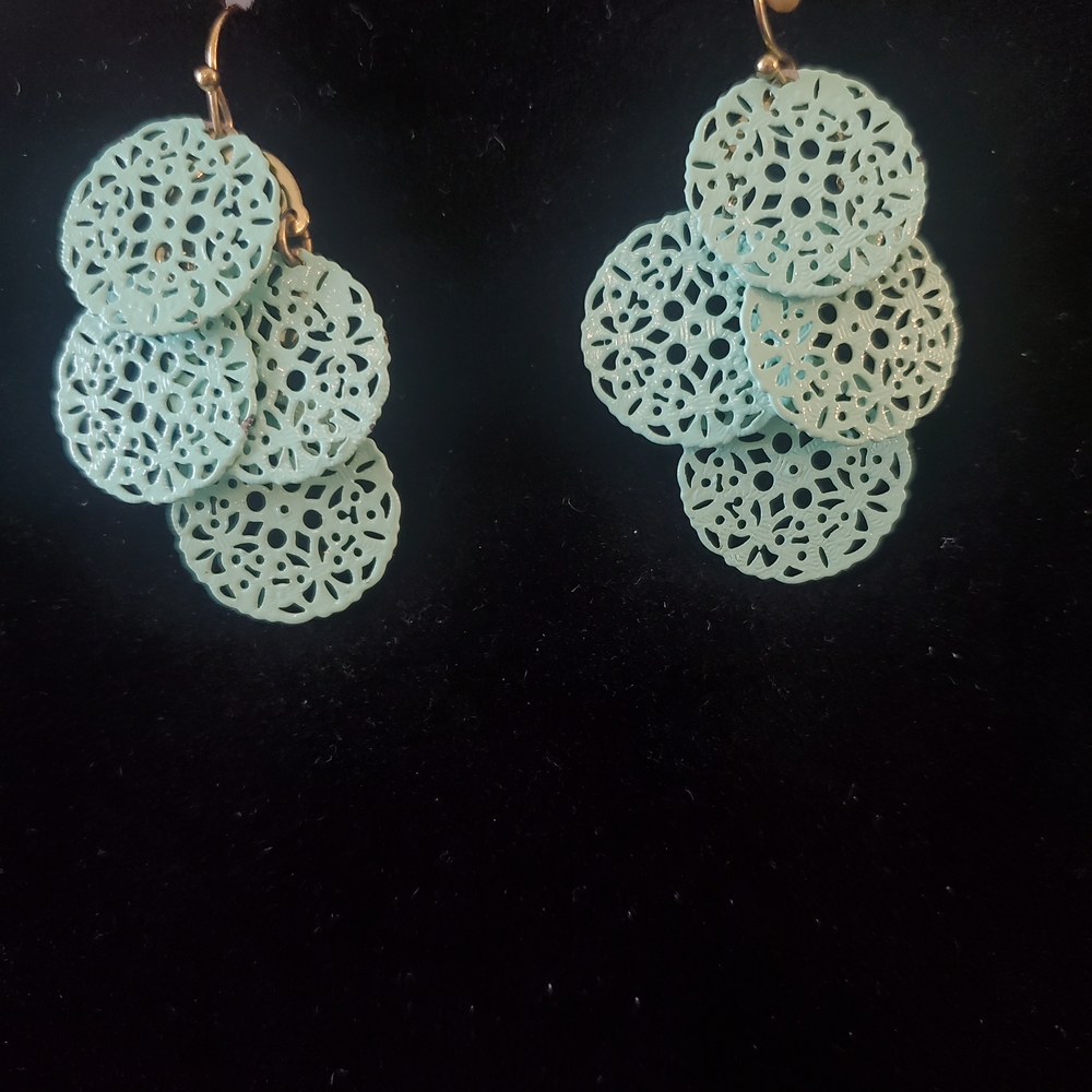 Mint Green Circle Cut Out Dangle Earrings, 1.5" drop